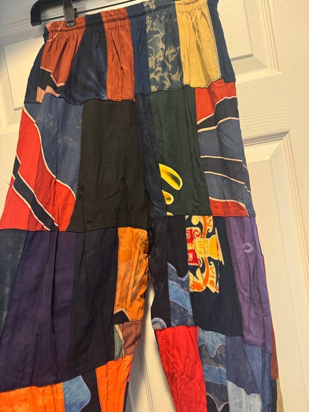Patchwork Multicolor Boho Lounge Pants - Vibrant Orange & Blue - Picture 7 of 11